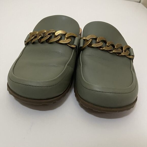 Vionic Joyful Georgie Slip On Leather Chain Mule in Army Green Size 7 - Picture 3 of 7